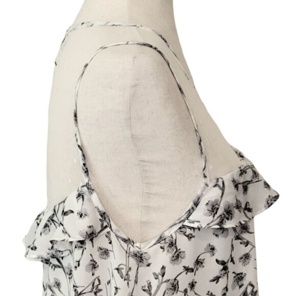 Entro White & Gray Floral Ruffle Lace Keyhole Sleeveless Sheer Blouse Size L - Picture 5 of 8
